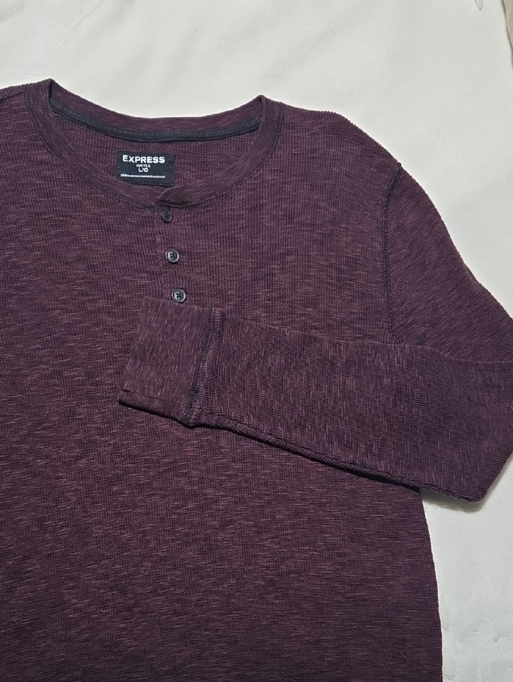 Express Men’s Plum Marled Henley Long-Sleeve Shirt